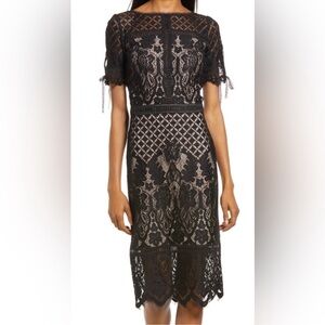Tadashi Shoji tie sleeve black lace dress